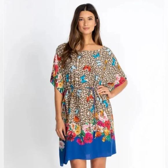 Johnny Was FLEUR KAFTAN DRESS WITH BRAIDED TIE leopard print with butterfly’s - Picture 8 of 14